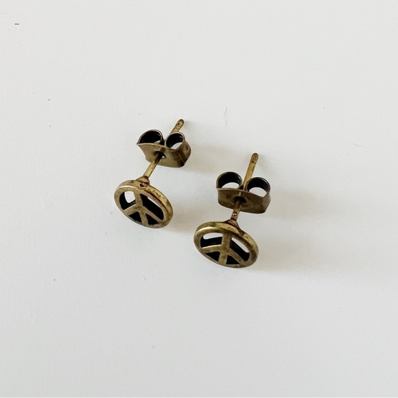 Peace Sign Brushed Gold Earrings - Picture 2 of 3